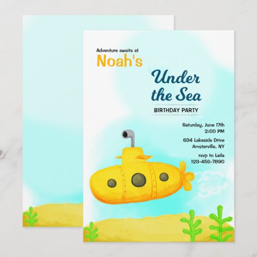 Uitnodigingen voor onderzeeboot onder de zee (Voorkant / Achterkant)