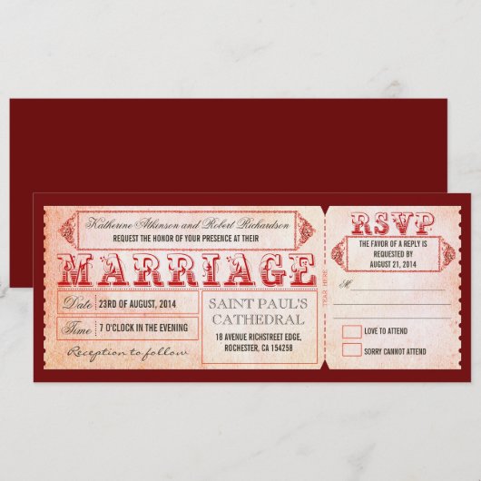 Uitnodigingen voor oude bruiloft - tickets & RSVP (Voorkant / Achterkant)