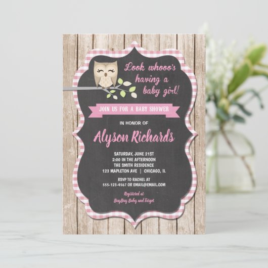 Uitnodigingen voor Owl baby shower (Staand voorkant)