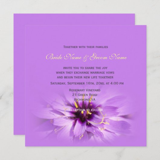 Uitnodigingen voor  paarse bloemenbruiloft (Voorkant / Achterkant)