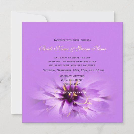Uitnodigingen voor  paarse bloemenbruiloft (Voorkant)