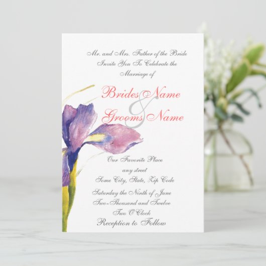Uitnodigingen voor paarse bruiloft (Staand voorkant)