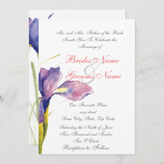 Uitnodigingen voor paarse bruiloft (Voorkant / Achterkant)