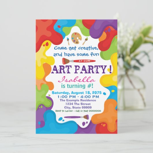 Uitnodigingen voor Paint Art Party (Staand voorkant)