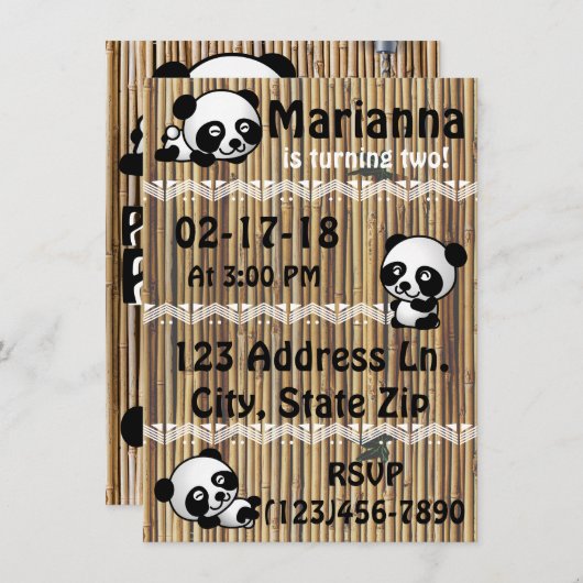 Uitnodigingen voor Panda Party (Voorkant / Achterkant)