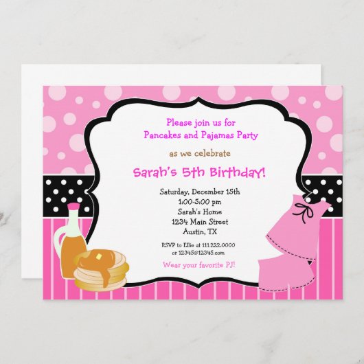Uitnodigingen voor pannenkoeken en pyjama's van Bi (Voorkant / Achterkant)