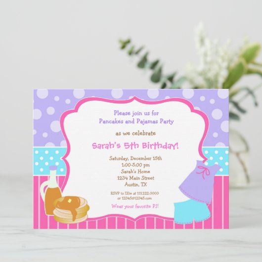 Uitnodigingen voor pannenkoeken en pyjama's van Bi (Staand voorkant)