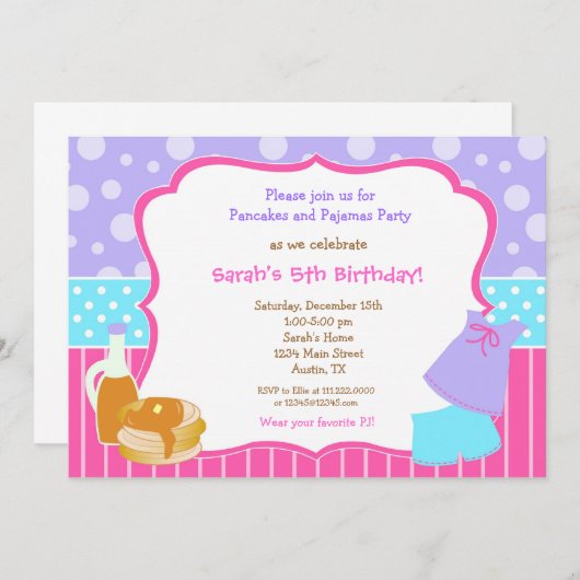 Uitnodigingen voor pannenkoeken en pyjama's van Bi (Voorkant / Achterkant)