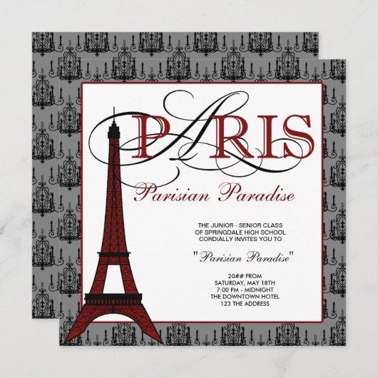 Uitnodigingen voor Paris Prom (Voorkant / Achterkant)