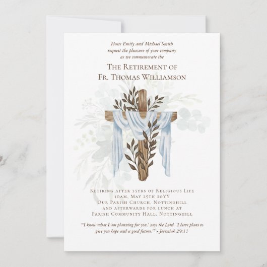 Uitnodigingen voor pensionering van priester, pred (Voorkant)