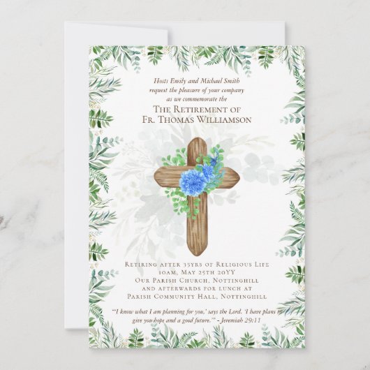 Uitnodigingen voor pensionering van priester, pred (Voorkant)