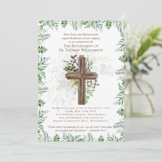 Uitnodigingen voor pensionering van priester, pred (Staand voorkant)