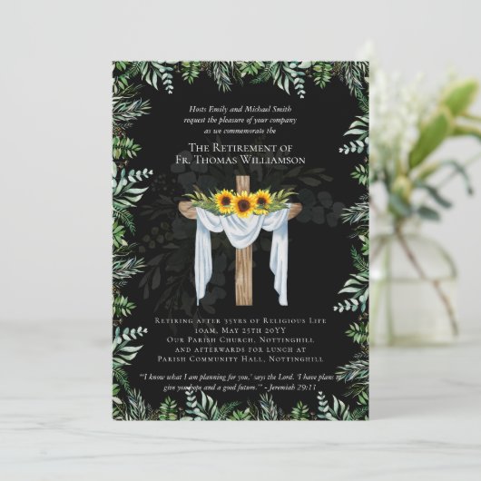 Uitnodigingen voor pensionering van priester, pred (Staand voorkant)