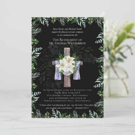 Uitnodigingen voor pensionering van priester, pred (Staand voorkant)