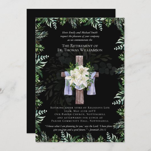 Uitnodigingen voor pensionering van priester, pred (Voorkant / Achterkant)