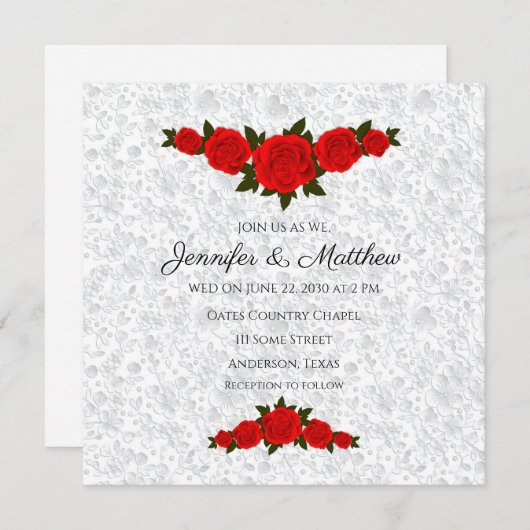 Uitnodigingen voor persoonlijk huwelijk met rode r (Voorkant / Achterkant)