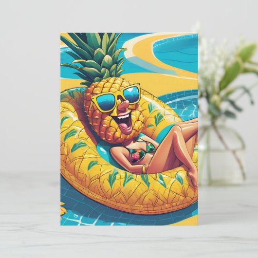 Uitnodigingen voor Pineapple Pool Party (Staand voorkant)