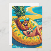Uitnodigingen voor Pineapple Pool Party (Voorkant / Achterkant)