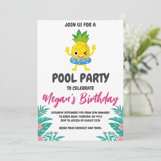 Uitnodigingen voor Pineapple Pool Party (Staand voorkant)
