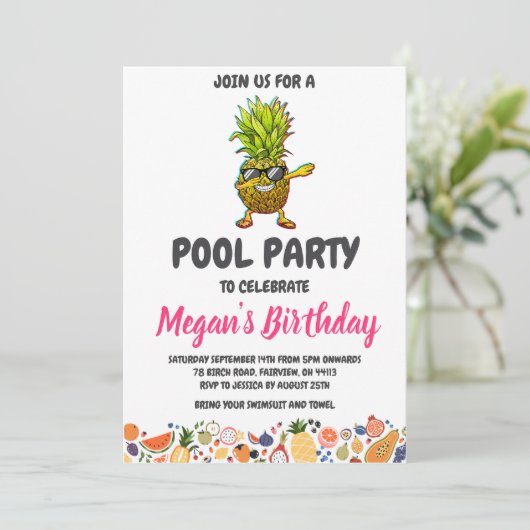 Uitnodigingen voor Pineapple Pool Party (Staand voorkant)