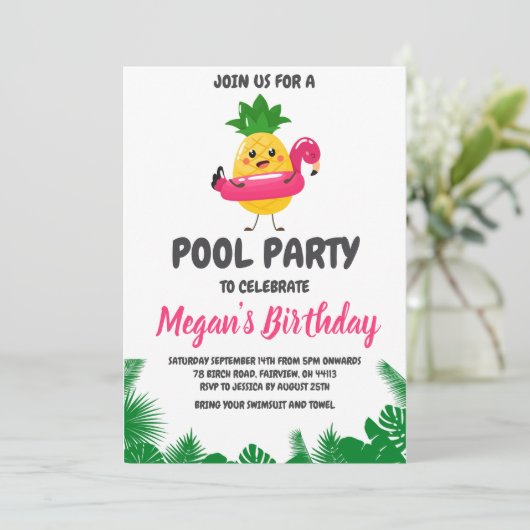 Uitnodigingen voor Pineapple Pool Party (Staand voorkant)
