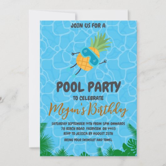 Uitnodigingen voor Pineapple Pool Party (Voorkant)
