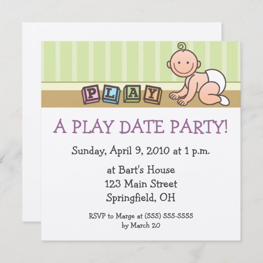 Uitnodigingen voor Play Date Party (Voorkant / Achterkant)