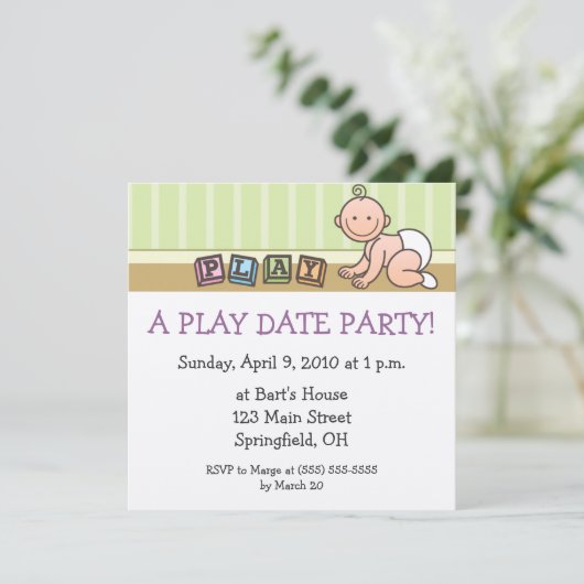 Uitnodigingen voor Play Date Party (Staand voorkant)