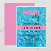 Uitnodigingen voor Pretty Pink Pool Party 74e verj (Voorkant / Achterkant)