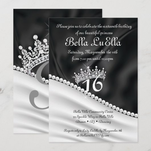 Uitnodigingen voor Princess Bling Diamond Feestje (Voorkant / Achterkant)