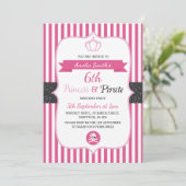 Uitnodigingen voor Prinses & Piraten verjaardagsfe (Staand voorkant)