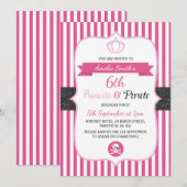 Uitnodigingen voor Prinses & Piraten verjaardagsfe (Voorkant / Achterkant)