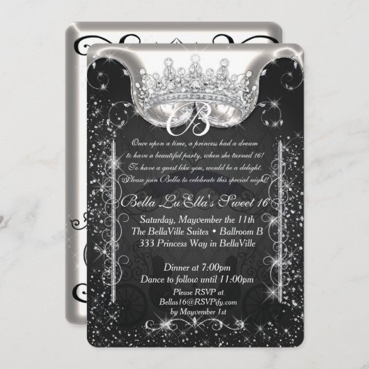 Uitnodigingen voor prinsessenkoets-juwelenfeest ve (Voorkant / Achterkant)