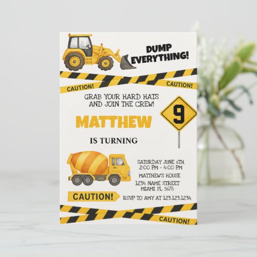 Uitnodigingen voor Printable Construction Birthday (Staand voorkant)