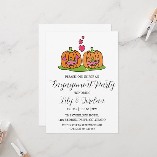 Uitnodigingen voor Pumpkin herfst Engagement (Voorkant / Achterkant in situ)