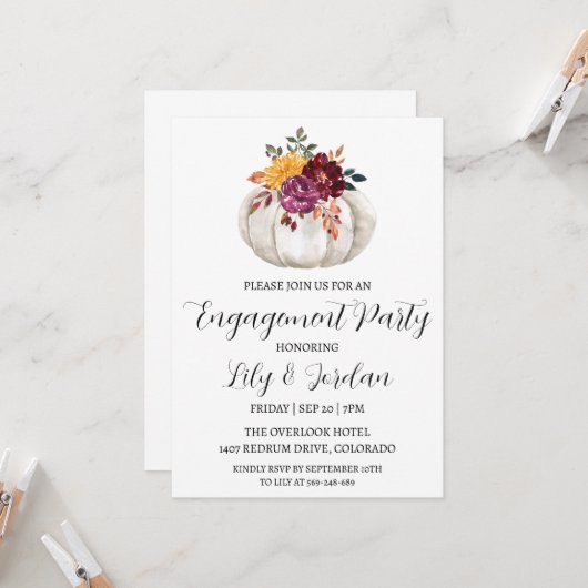 Uitnodigingen voor Pumpkin herfst Engagement (Voorkant / Achterkant in situ)