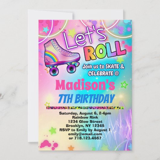 Uitnodigingen voor Rainbow Retro Roller Skating (Voorkant)