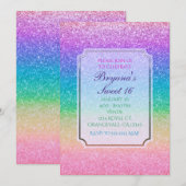 Uitnodigingen voor Regenboog Glitter Glam Feest (Voorkant / Achterkant)