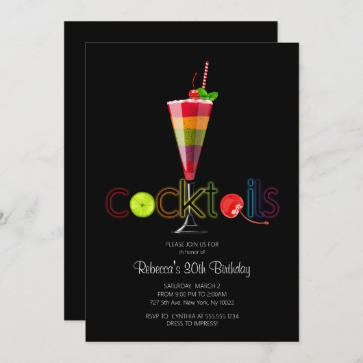 Uitnodigingen voor regenboogcocktailparty (Voorkant / Achterkant)