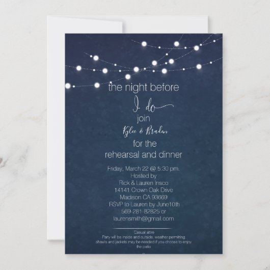 Uitnodigingen voor repetitie diner/ feest/ sterren (Voorkant)