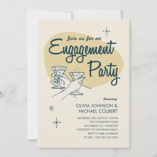 Uitnodigingen voor Retro Engagement Party (Voorkant)