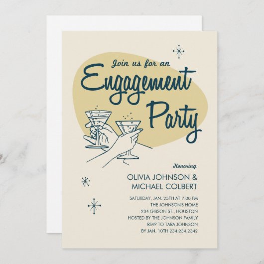 Uitnodigingen voor Retro Engagement Party (Voorkant / Achterkant)