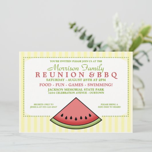 Uitnodigingen voor reünie over de watermeloensluit (Staand voorkant)