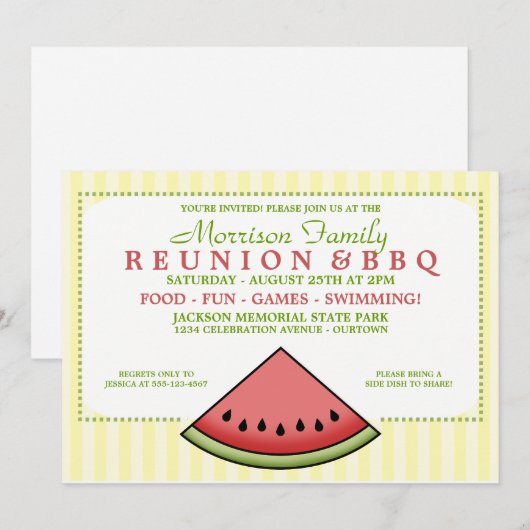 Uitnodigingen voor reünie over de watermeloensluit (Voorkant / Achterkant)