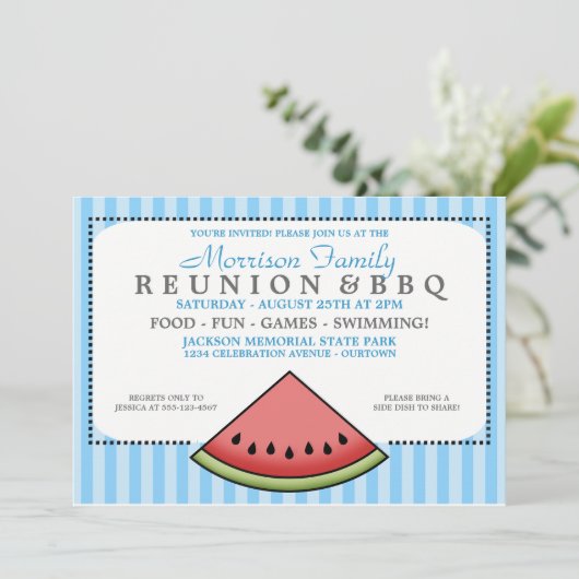 Uitnodigingen voor reünie over de watermeloensluit (Staand voorkant)