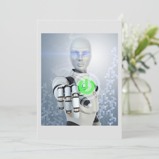 Uitnodigingen voor Robot Pushing Power Button (Staand voorkant)