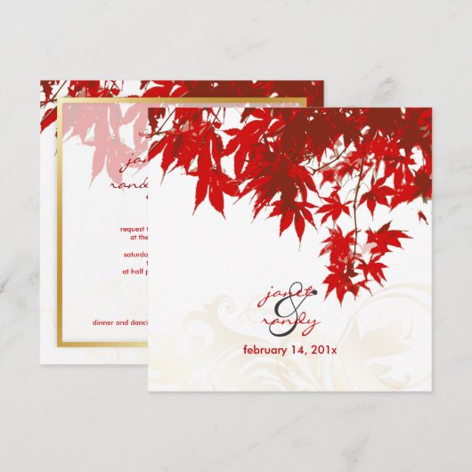 Uitnodigingen voor Rode Maple Leaves/fall bruiloft (Voorkant / Achterkant)