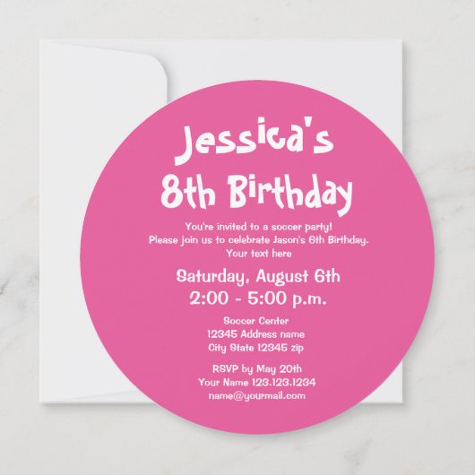 Uitnodigingen voor ronde meisjes voetbal op Birthd (Achterkant)