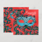 Uitnodigingen voor Rood Turquoise Blauwe Maskerade (Voorkant / Achterkant)