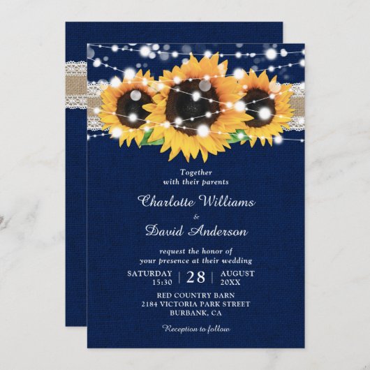 Uitnodigingen voor roodbruine zonnebloemen en mari (Voorkant / Achterkant)